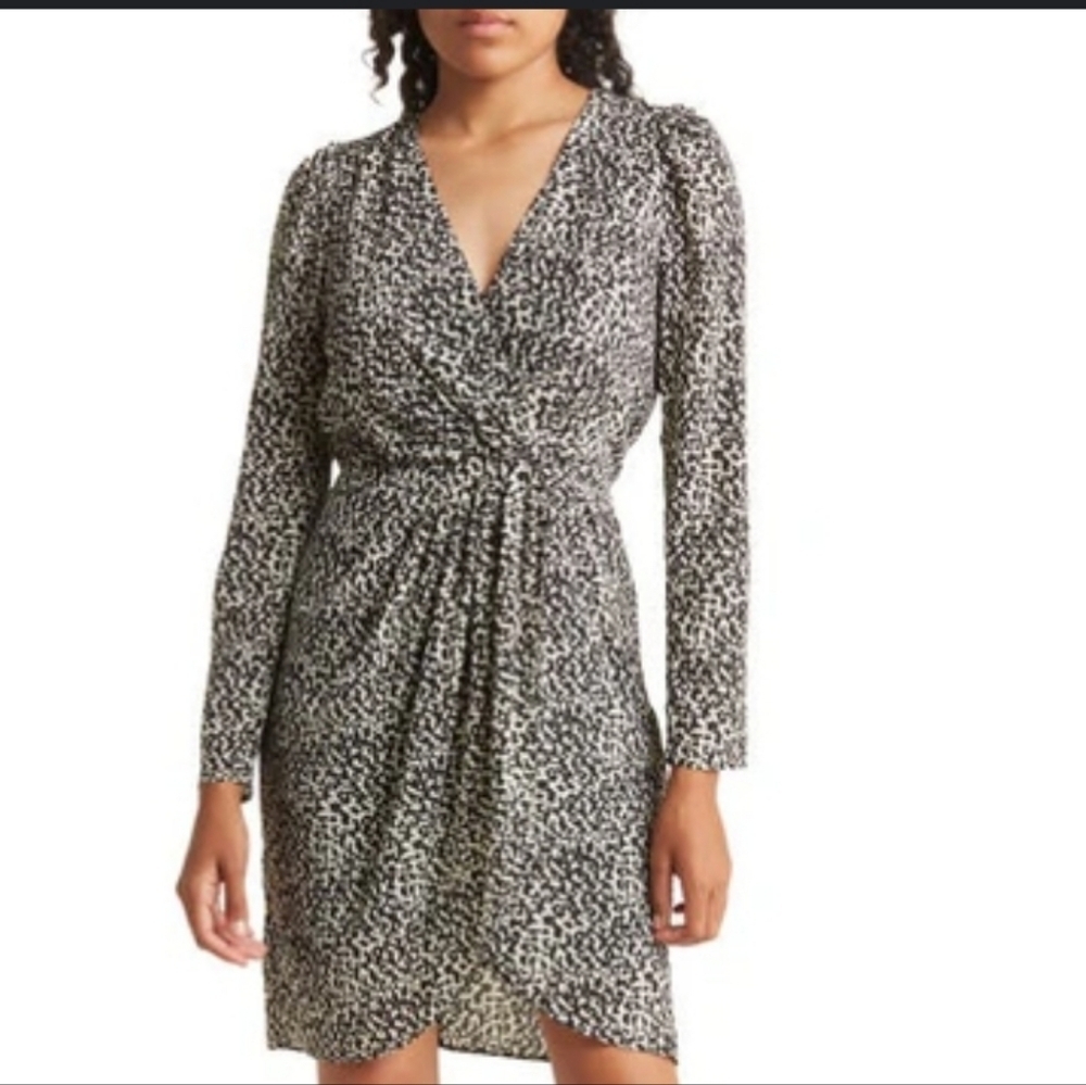 NWT Lucy Paris Izzy Long Sleeve Surplice Black and White Mini dress XS - Picture 4 of 4